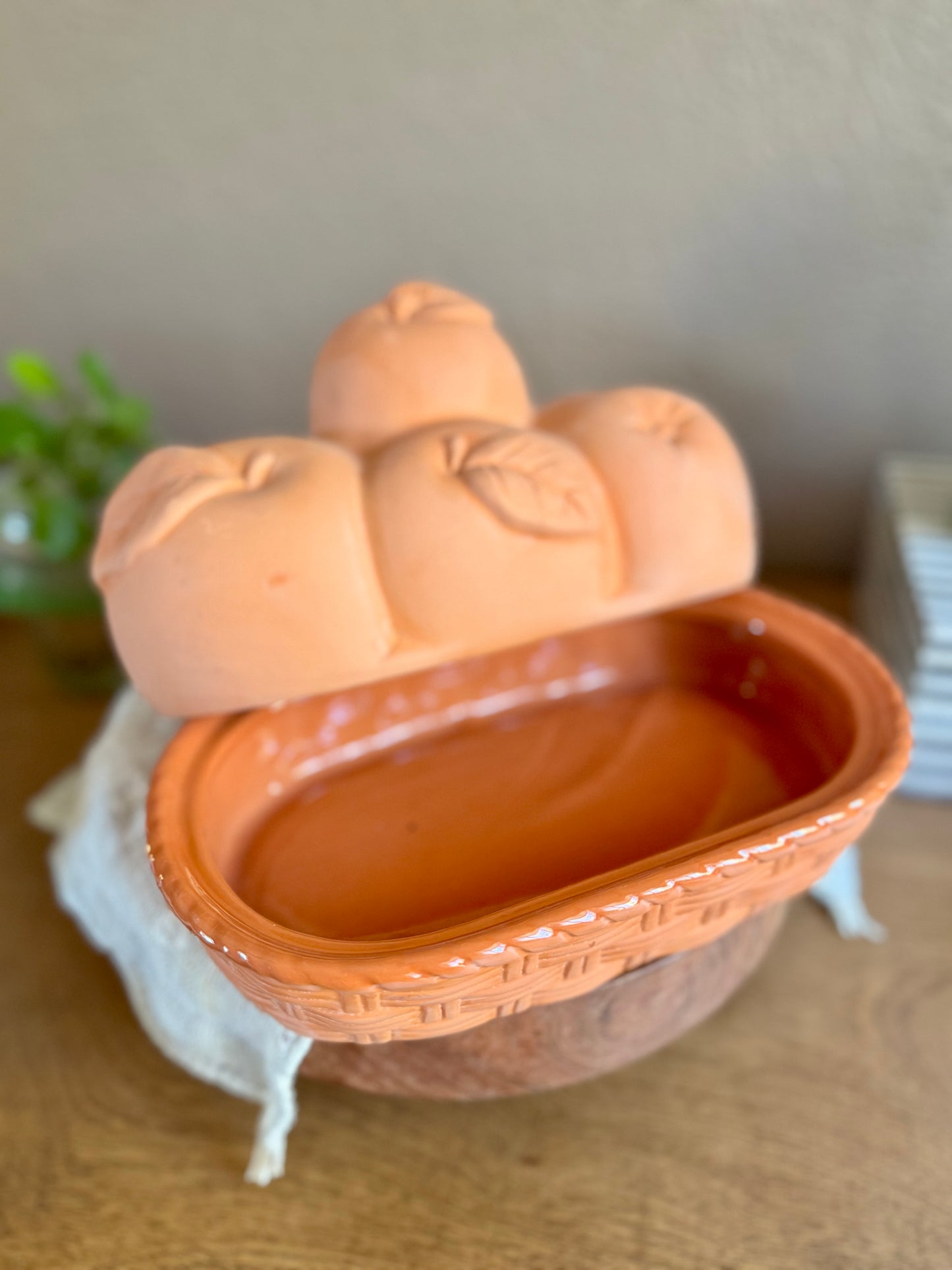 90’s Terracotta Apple Lidded Bread Warmer