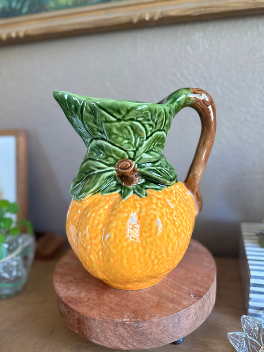 Large Vintage Majolica Orange Pottery Pitcher