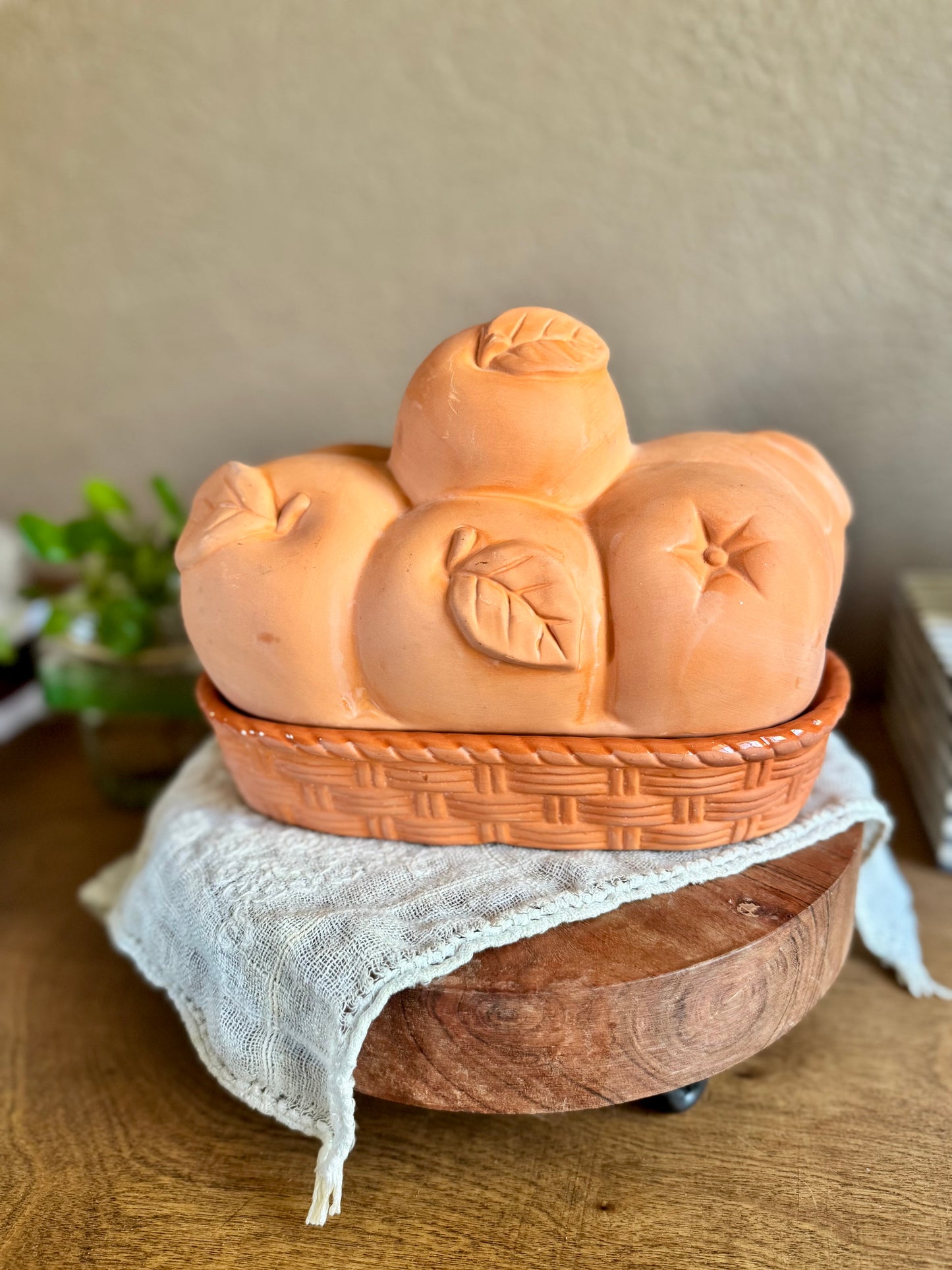 90’s Terracotta Apple Lidded Bread Warmer