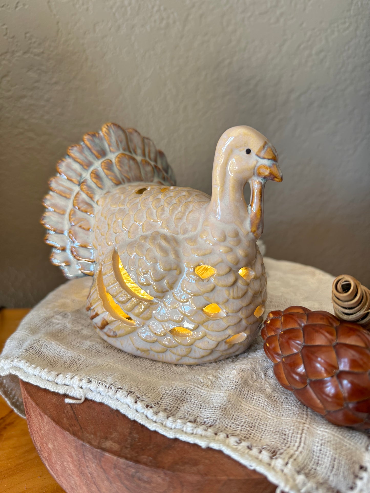 Glazed Stoneware Turkey Tea-Light Candle Holder