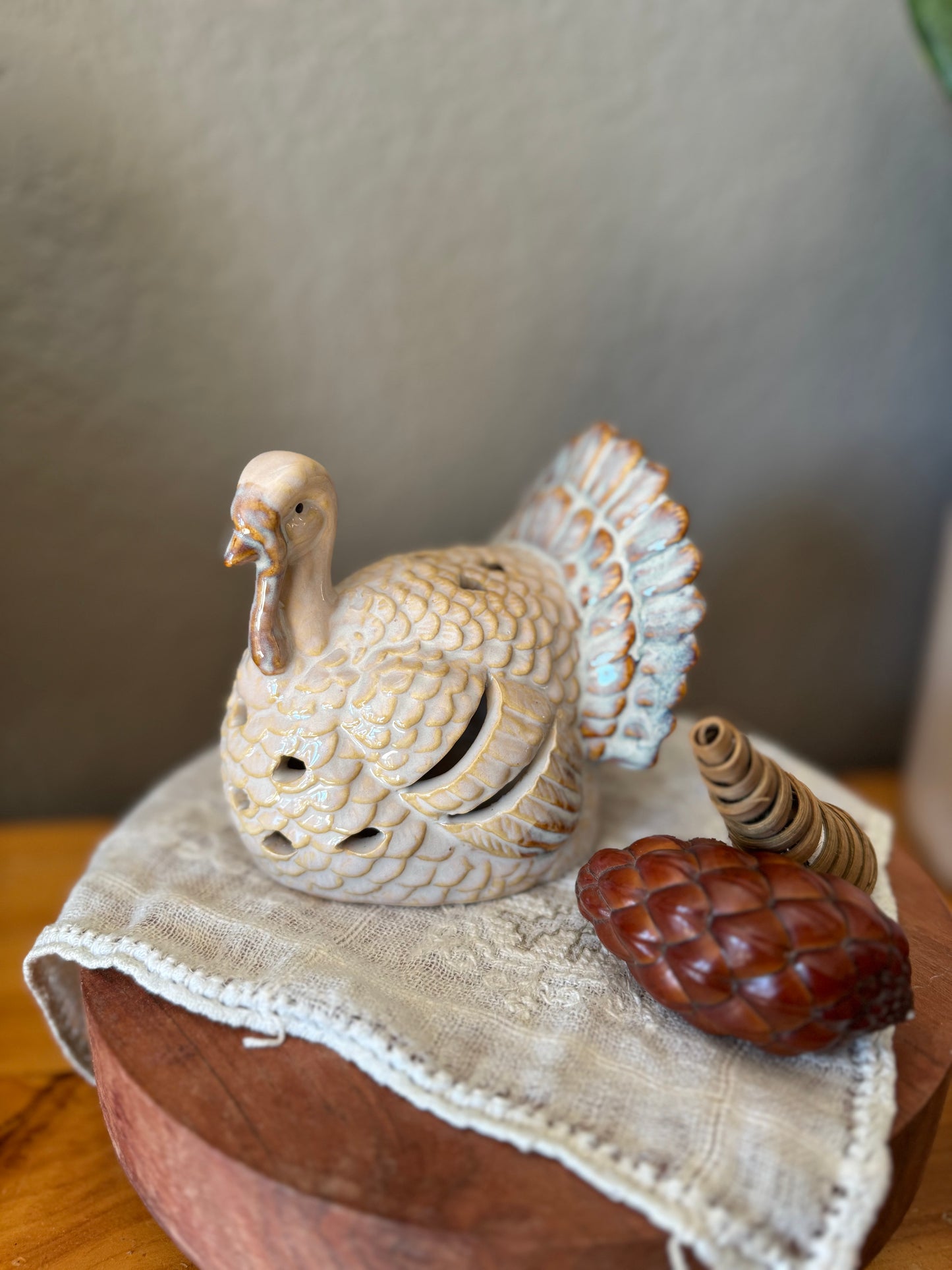 Glazed Stoneware Turkey Tea-Light Candle Holder