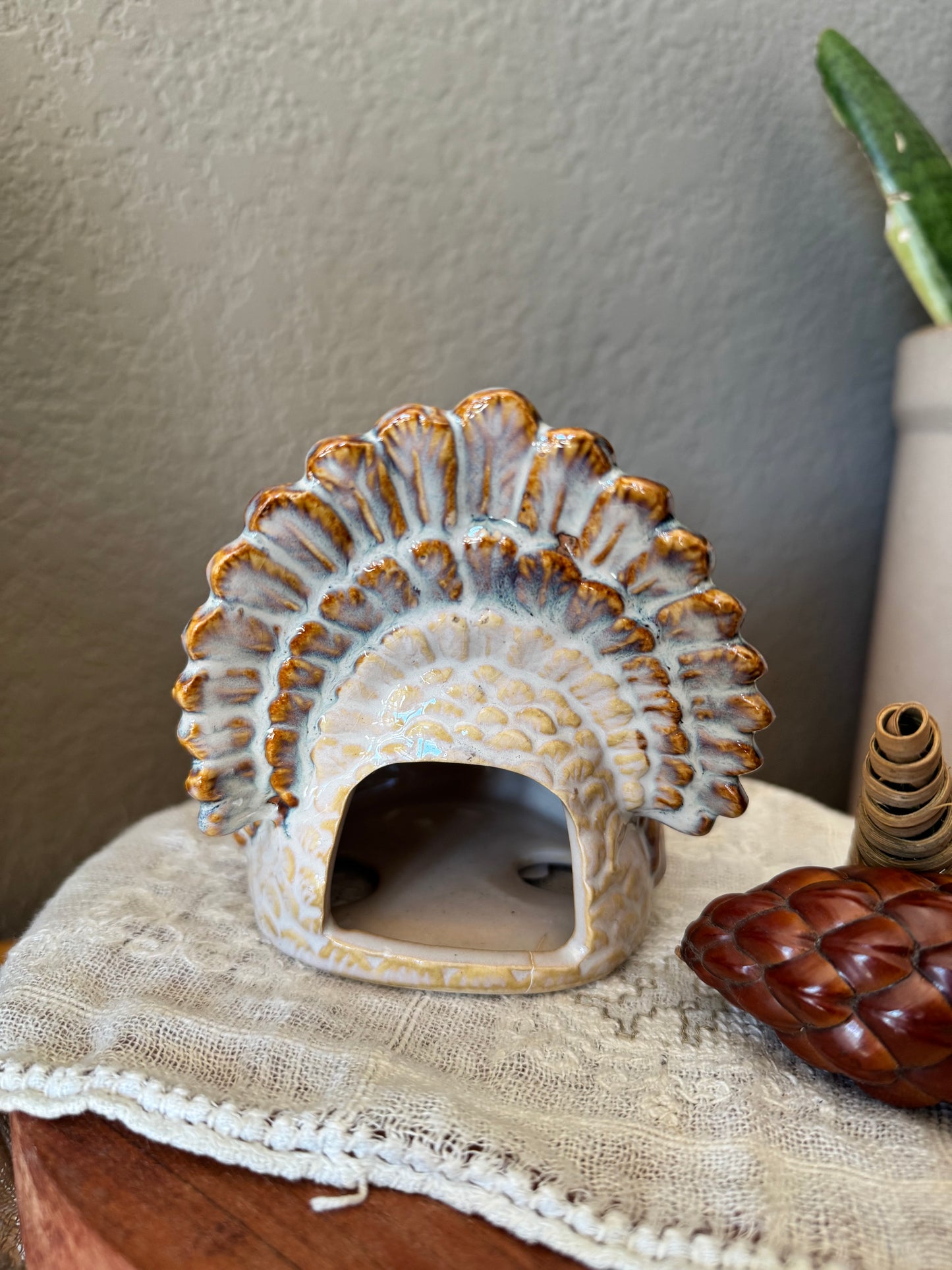 Glazed Stoneware Turkey Tea-Light Candle Holder