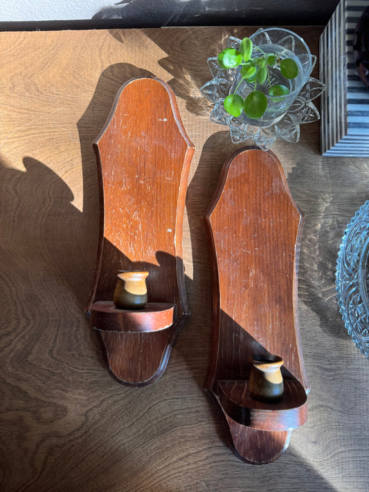 Vintage Wooden Candle Holder Wall Sconces