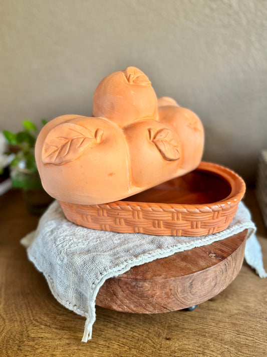 90’s Terracotta Apple Lidded Bread Warmer