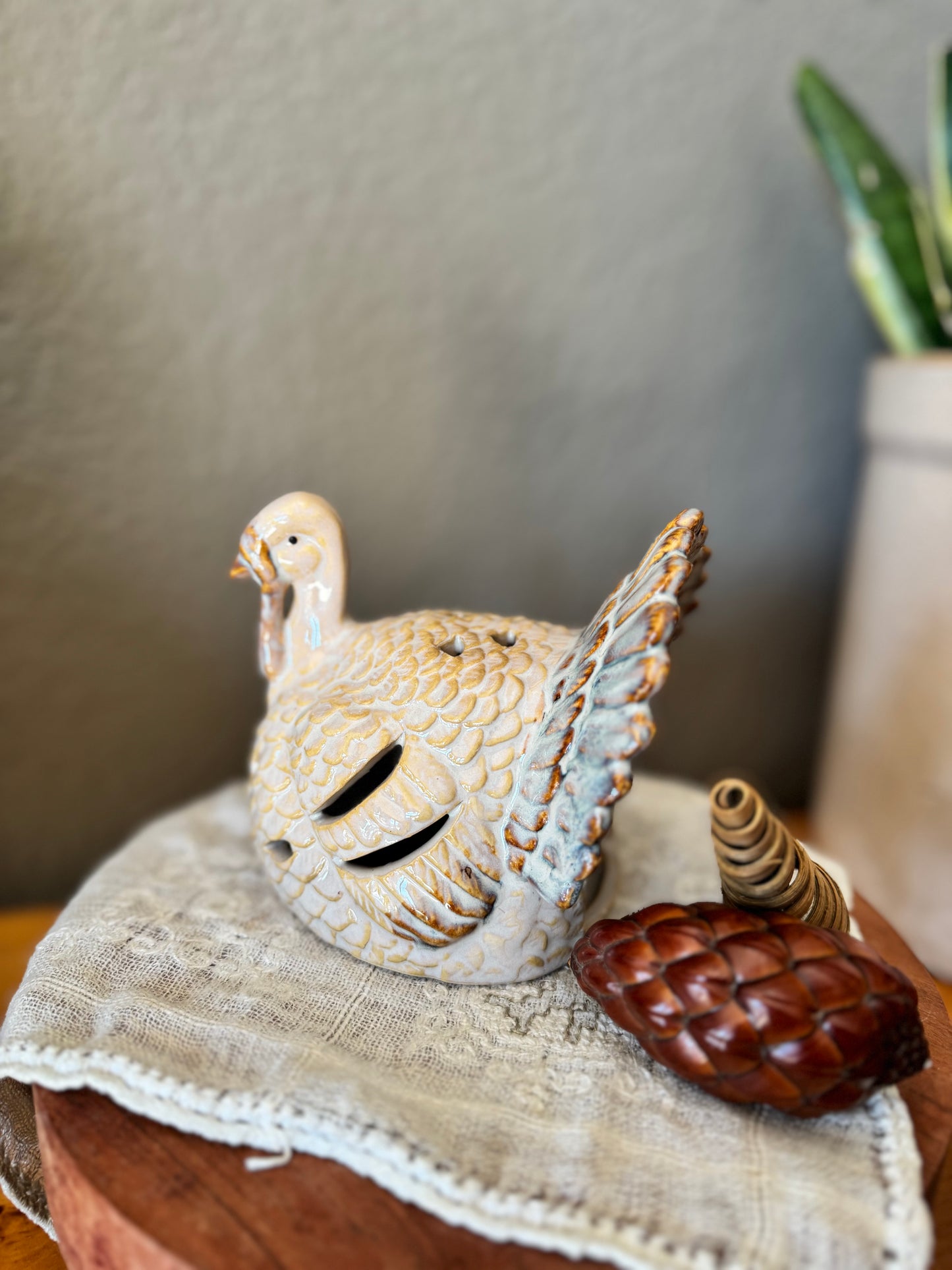 Glazed Stoneware Turkey Tea-Light Candle Holder