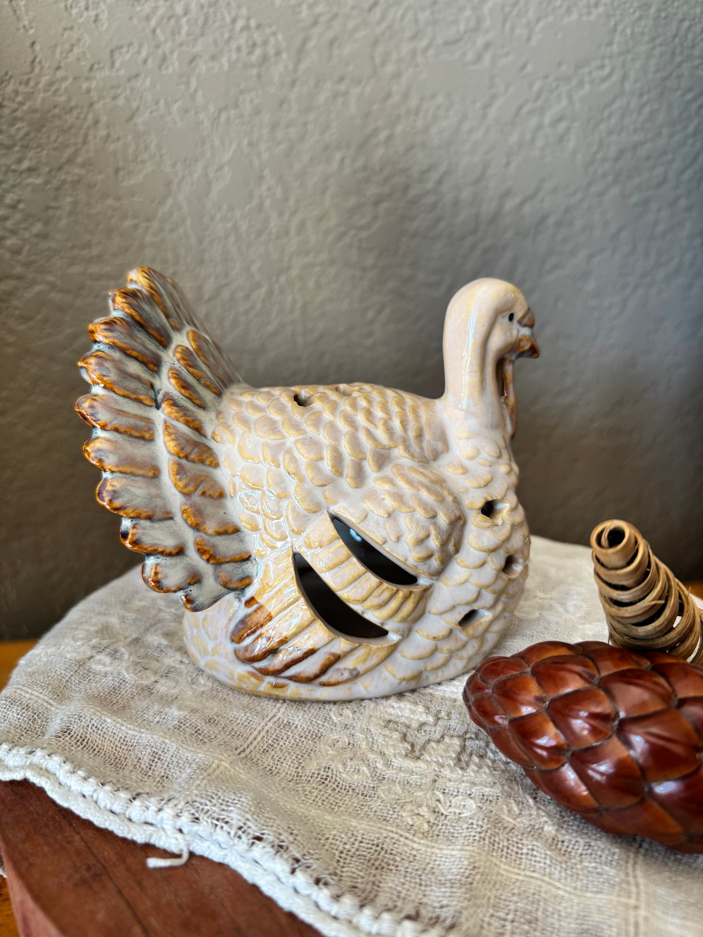 Glazed Stoneware Turkey Tea-Light Candle Holder