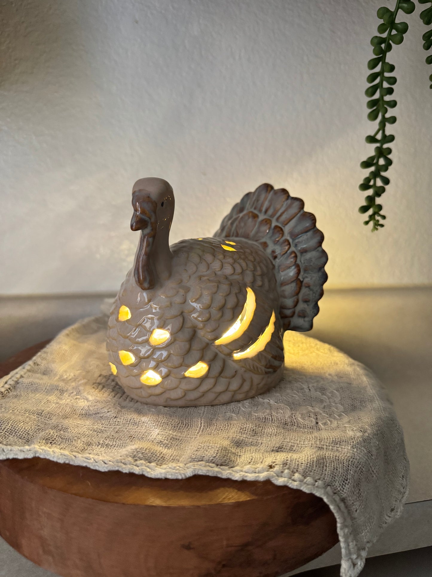 Glazed Stoneware Turkey Tea-Light Candle Holder