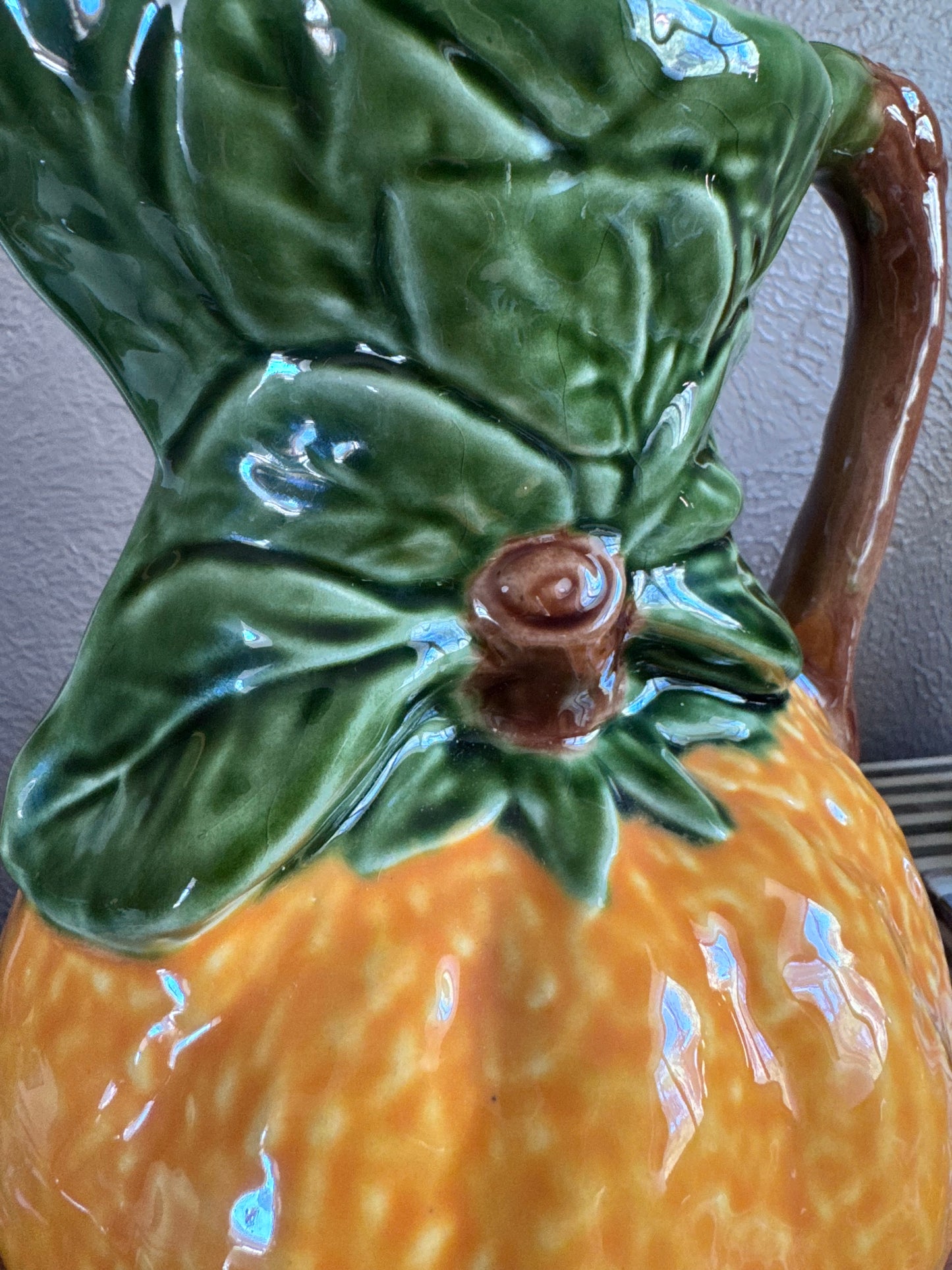 Large Vintage Majolica Orange Pottery Pitcher
