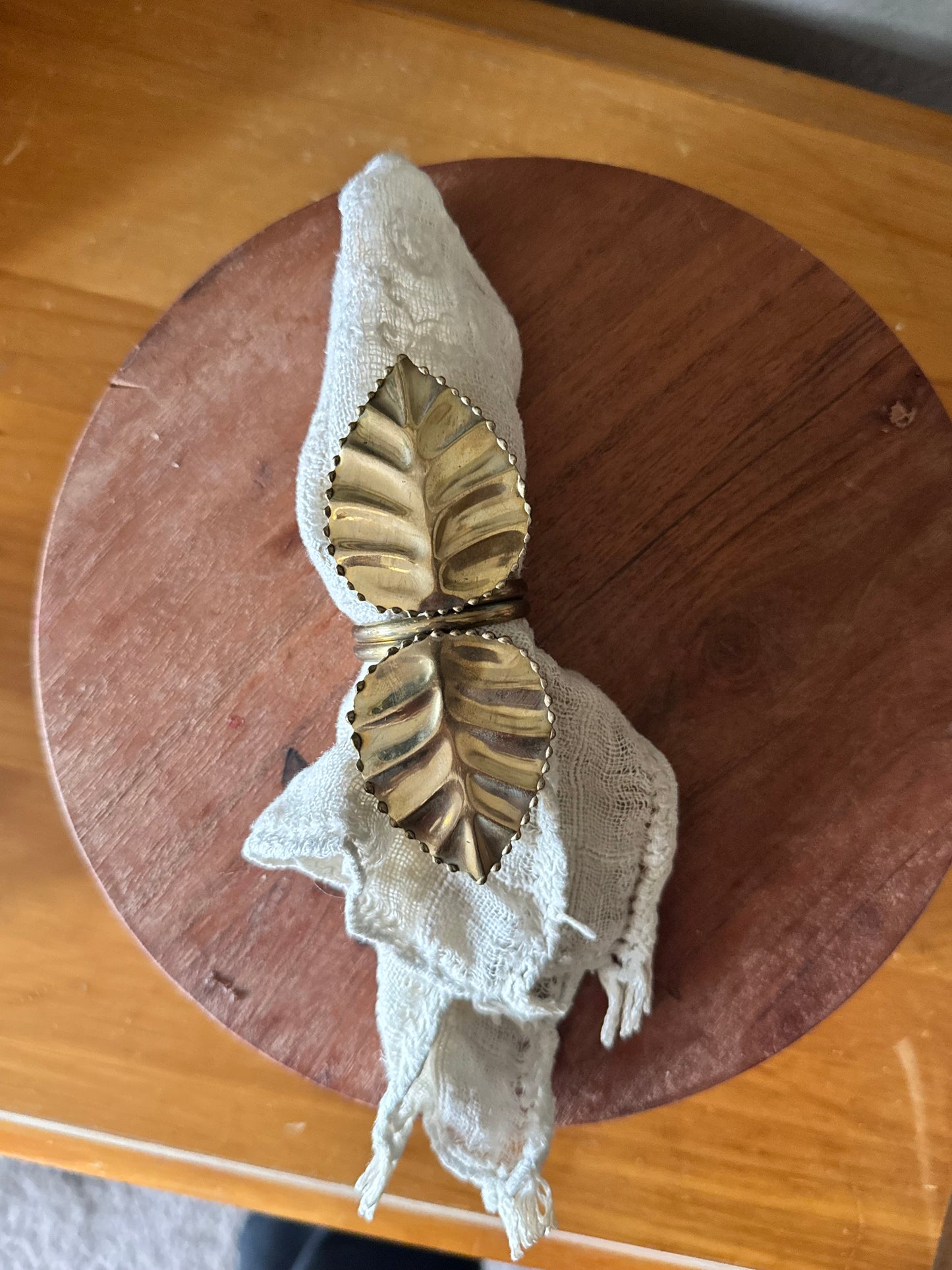 Set of Six Vintage Brass Leaf Napkin Rings