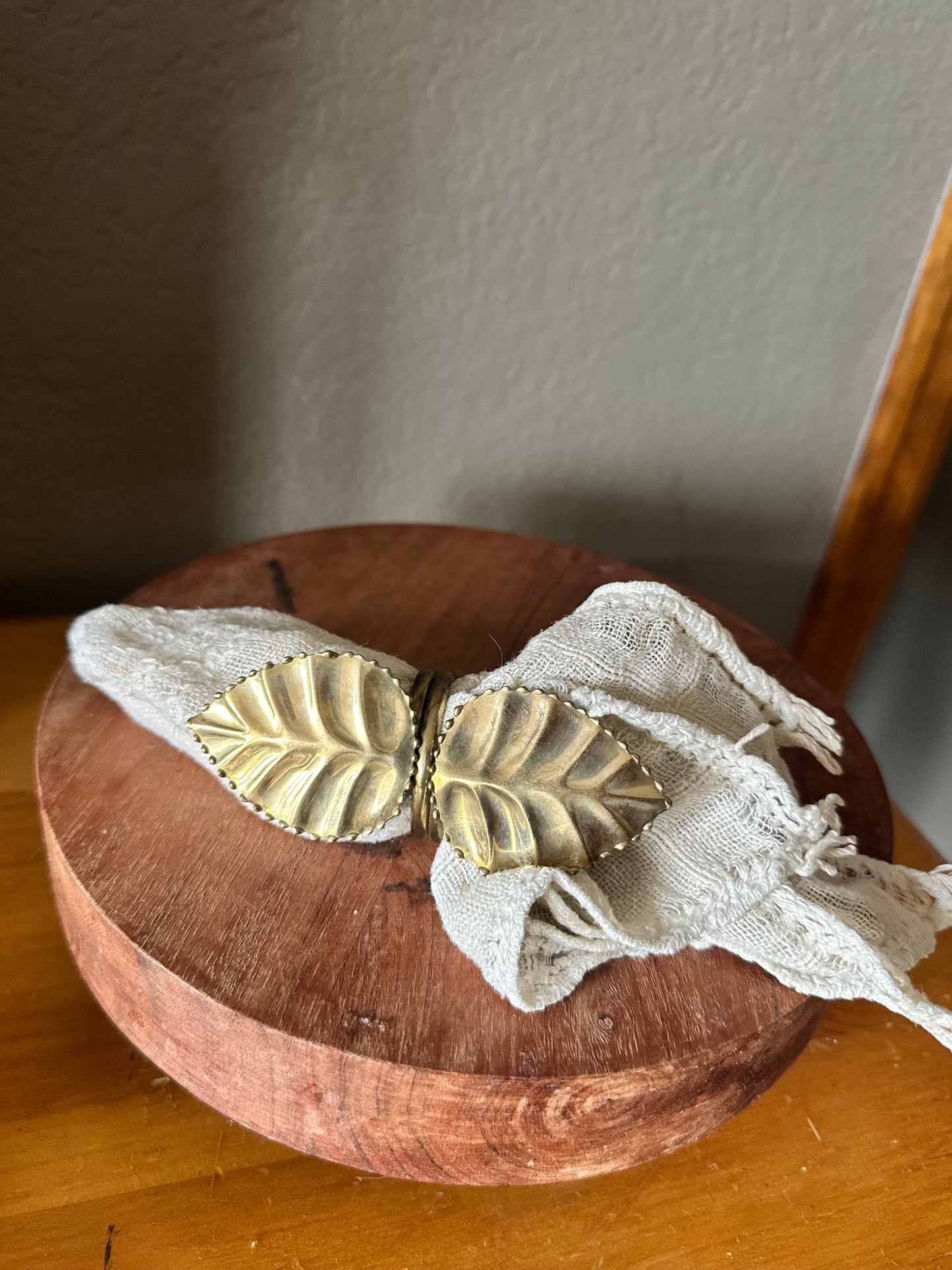 Set of Six Vintage Brass Leaf Napkin Rings