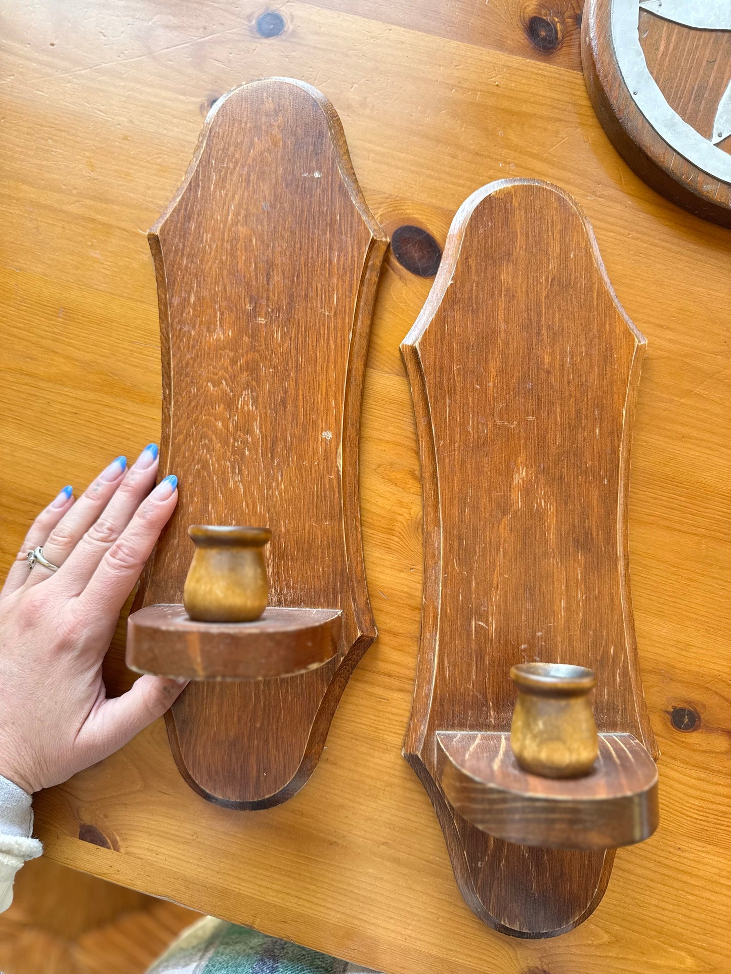 Vintage Wooden Candle Holder Wall Sconces