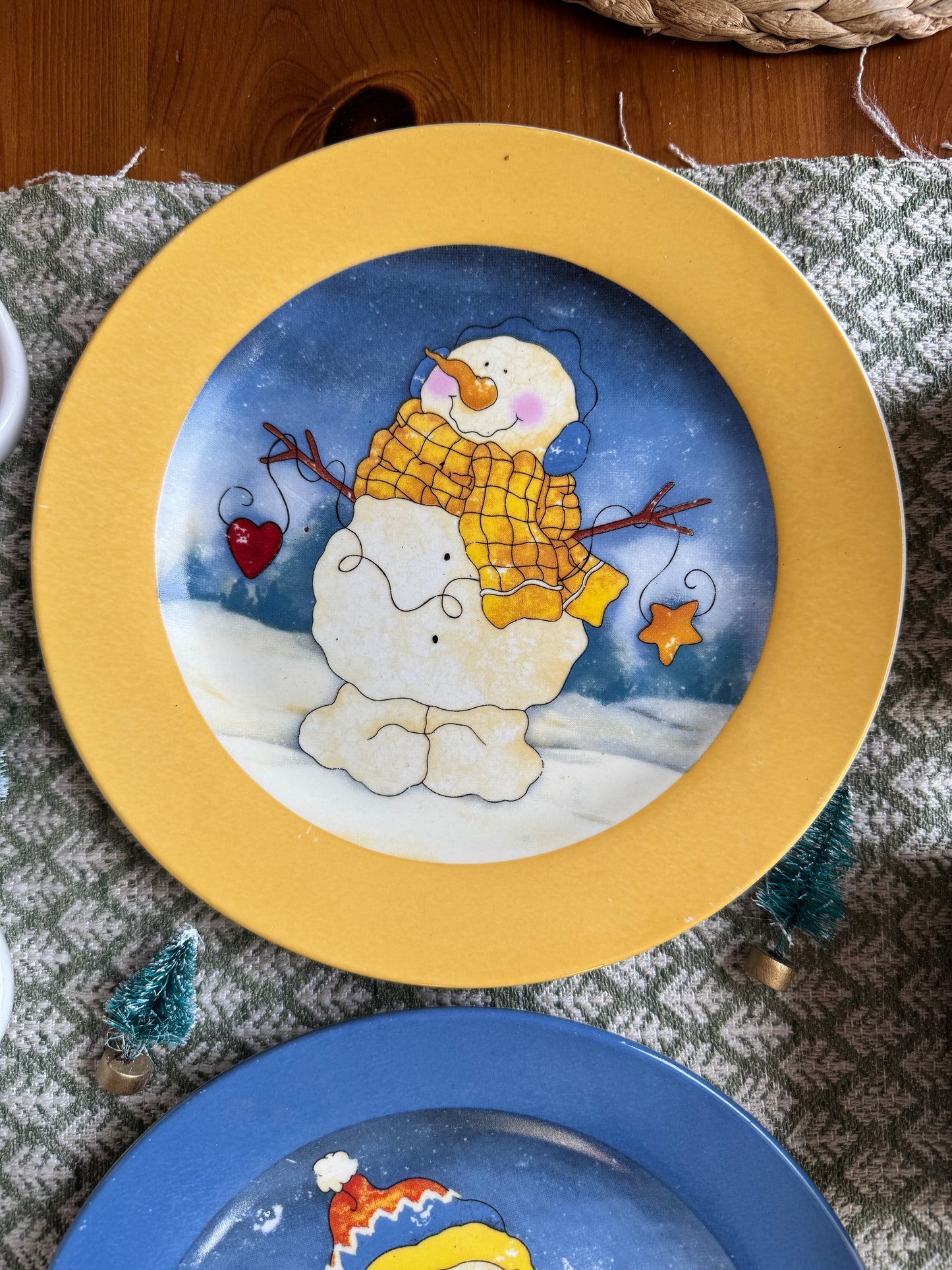 Set of Three Vintage Snowmen Plates