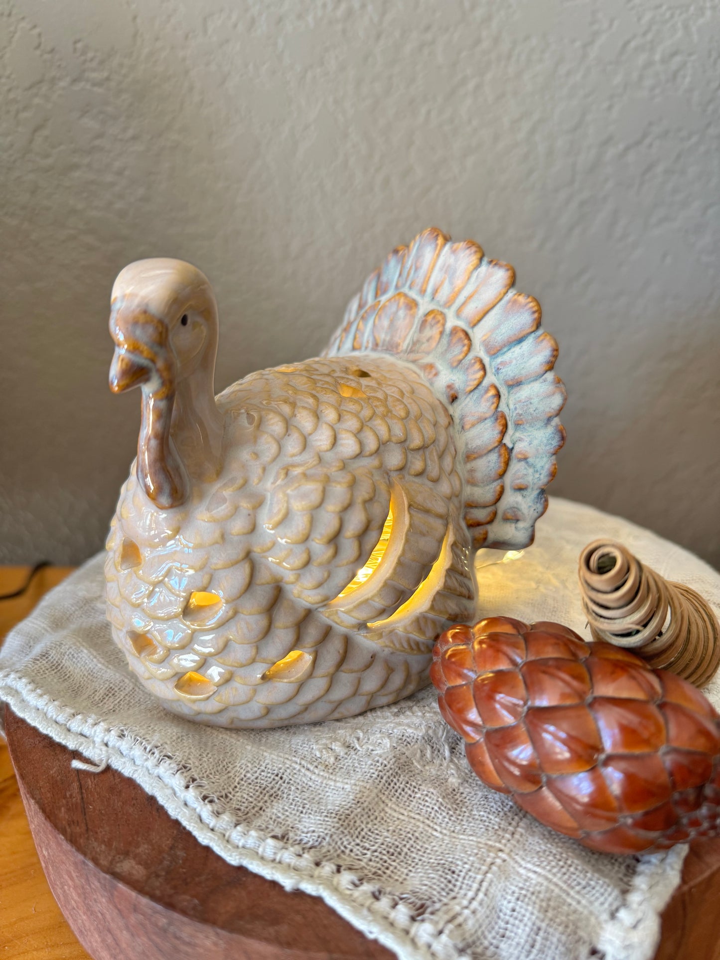 Glazed Stoneware Turkey Tea-Light Candle Holder
