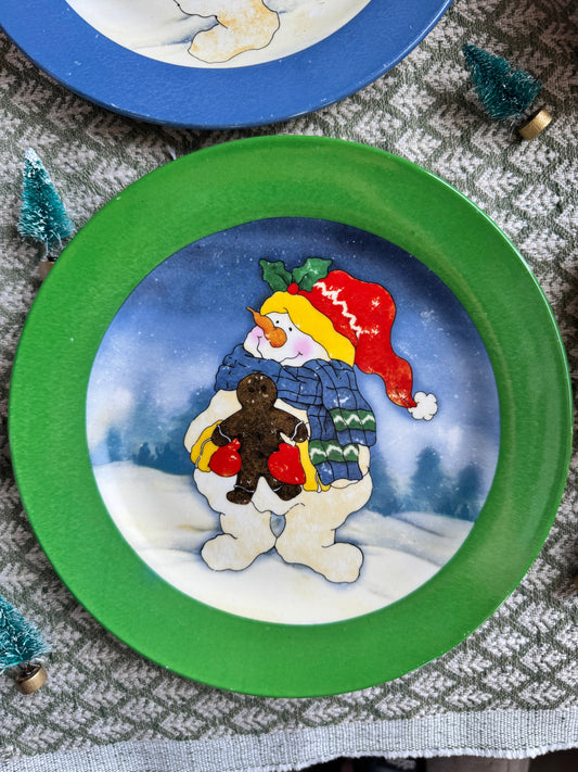 Set of Three Vintage Snowmen Plates