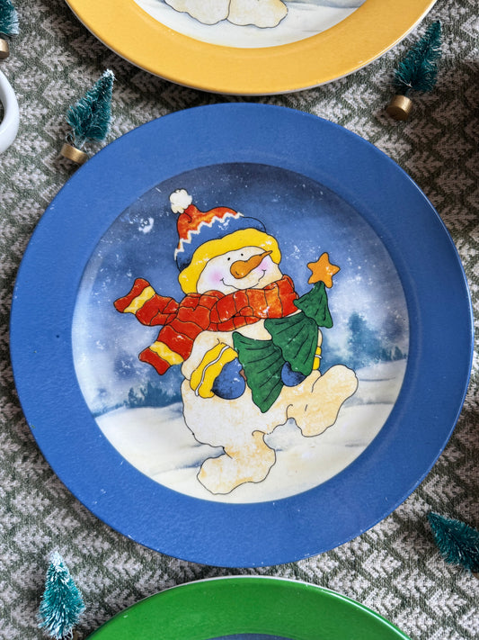 Set of Three Vintage Snowmen Plates