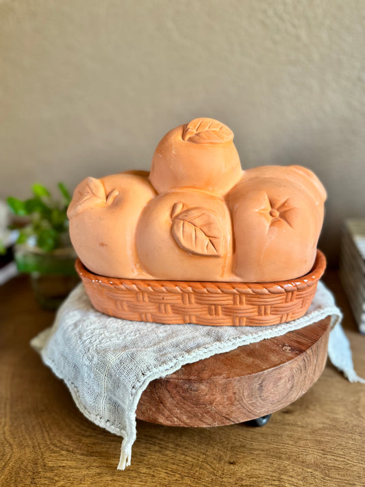 90’s Terracotta Apple Lidded Bread Warmer