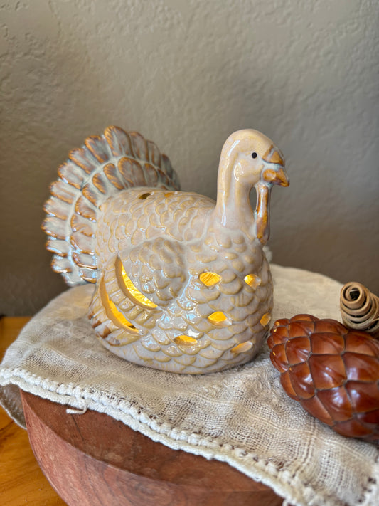 Glazed Stoneware Turkey Tea-Light Candle Holder