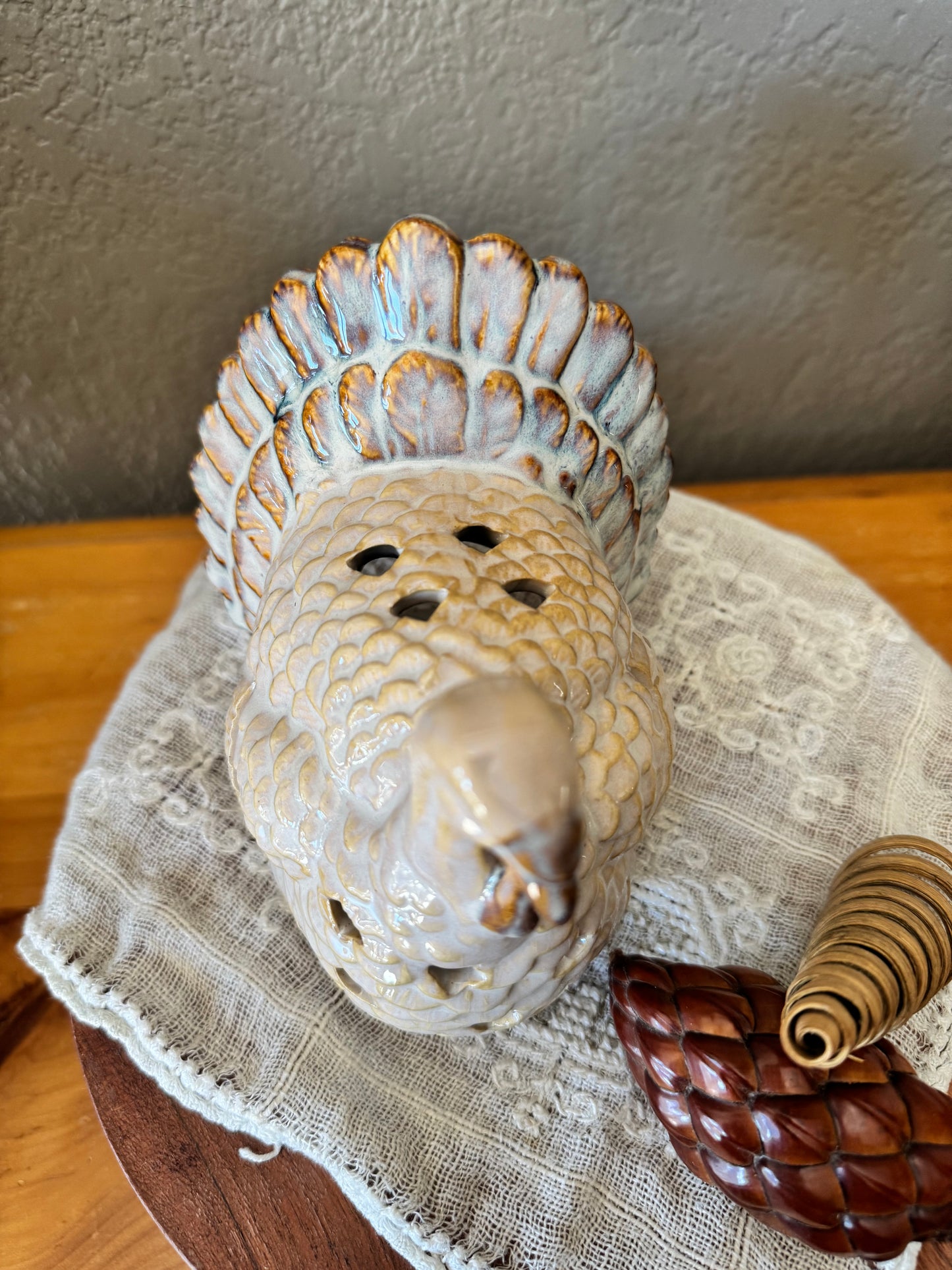 Glazed Stoneware Turkey Tea-Light Candle Holder