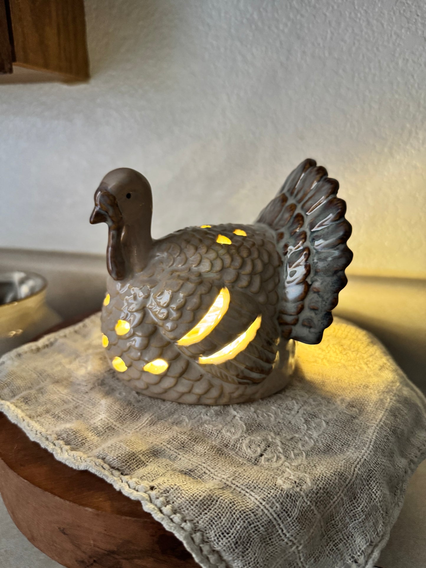 Glazed Stoneware Turkey Tea-Light Candle Holder