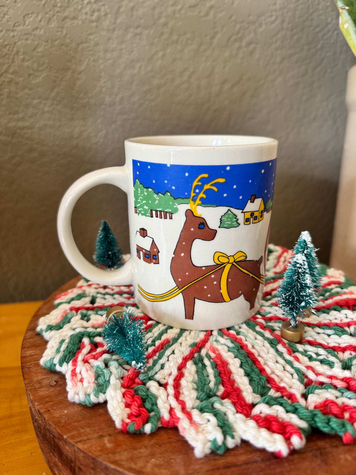 Vintage Reindeer with Santa on Roof Mug