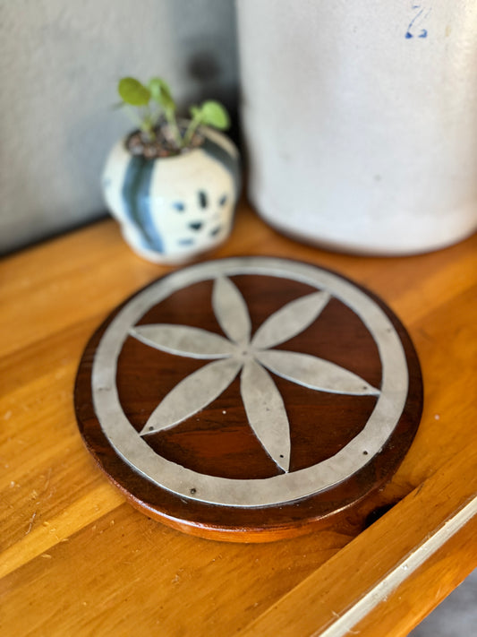 Wood & Metal Flower Trivet